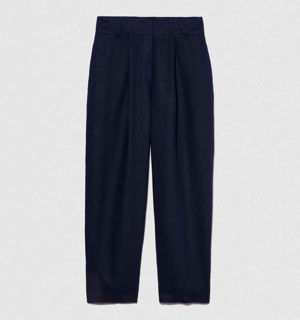 100% linen barrel leg trousers - women's carrot fit trousers - Dark Blue | Sisley image number 6